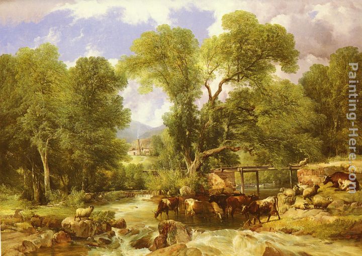A Wooded Ford painting - Thomas Sidney Cooper A Wooded Ford art painting